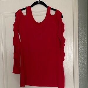 Elegant Red Cold Shoulder Top